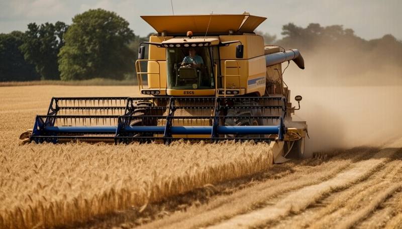 ripe-wheat-cutting-with-heavy-machinery-outdoors-generated-by-ai